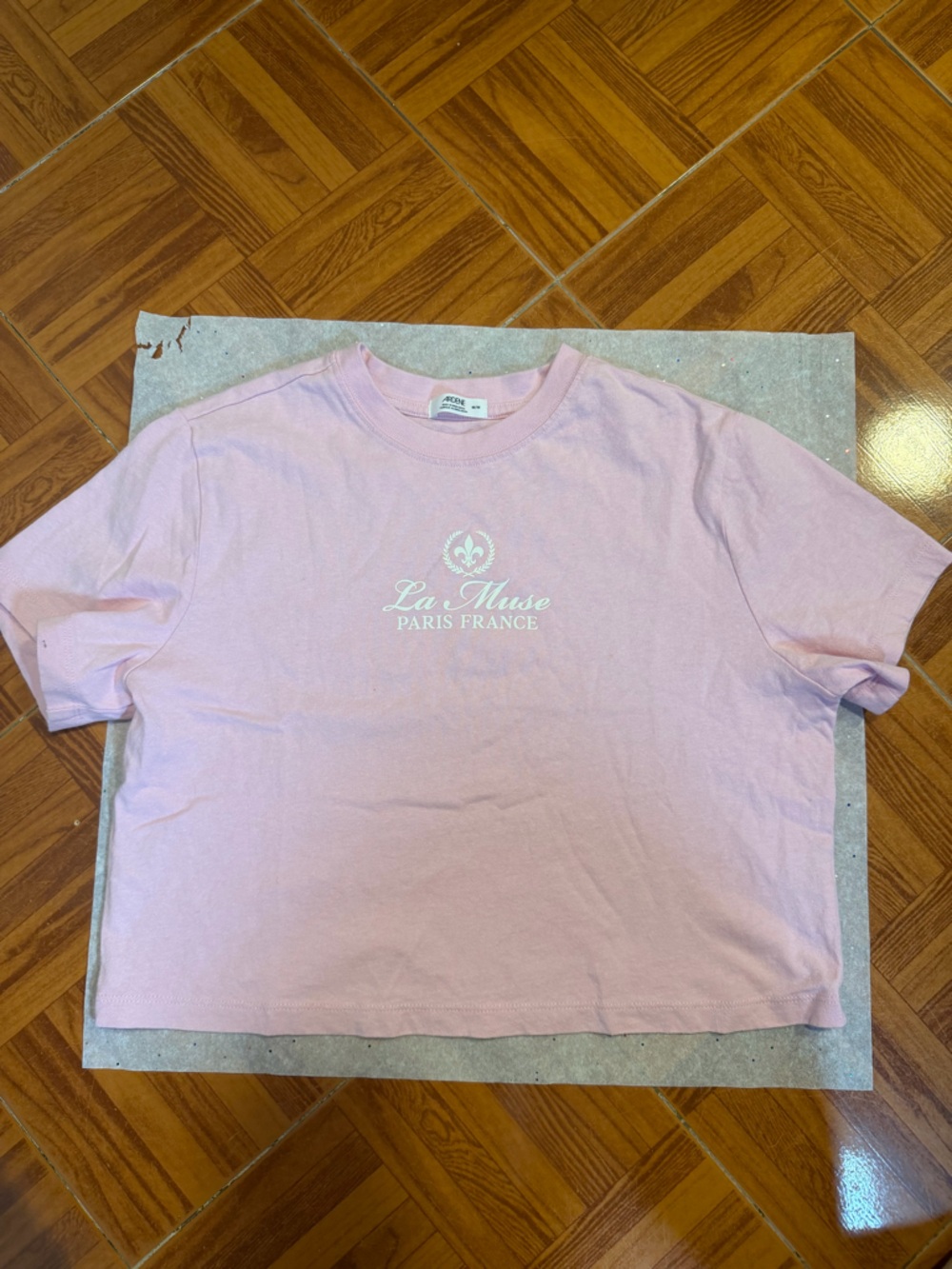 Muse Pink Crewneck Graphic Tee with White Paris Logo